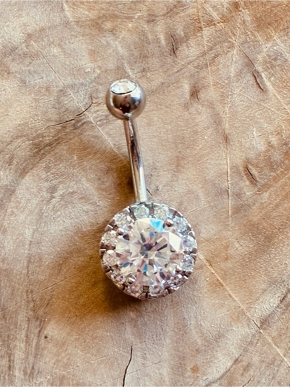 14G Belly Button Ring 14K White Gold Plated Stainless Steel CZ Navel Ring New